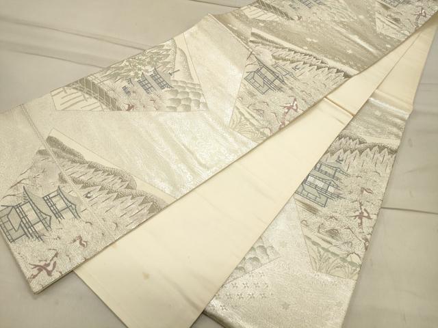 平和屋着物◎六通柄袋帯 仕覆風景文 プラチナ純銀箔二重織 正絹 逸品 CAAS4738ft