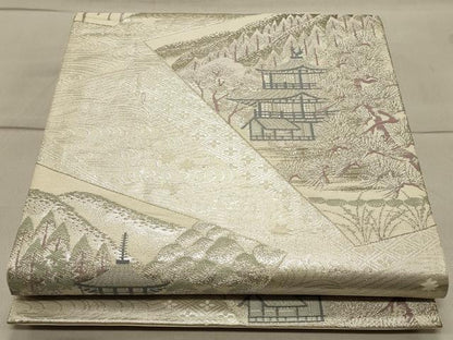 平和屋着物◎六通柄袋帯 仕覆風景文 プラチナ純銀箔二重織 正絹 逸品 CAAS4738ft