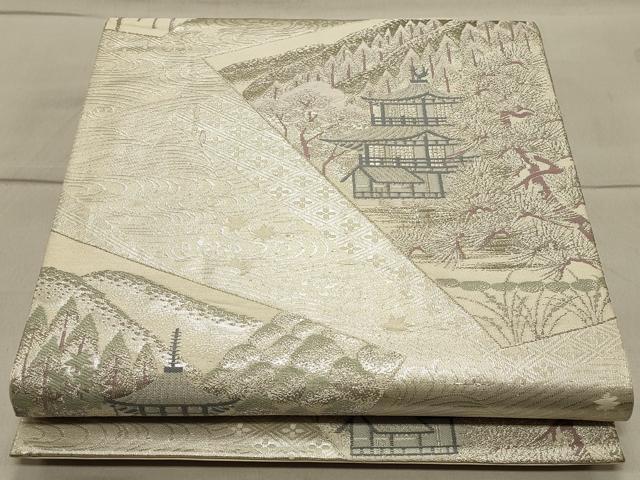 平和屋着物◎六通柄袋帯 仕覆風景文 プラチナ純銀箔二重織 正絹 逸品 CAAS4738ft