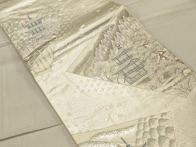 平和屋着物◎六通柄袋帯 仕覆風景文 プラチナ純銀箔二重織 正絹 逸品 CAAS4738ft