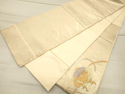 平和屋着物◎太鼓柄袋帯 総駒刺繍 鏡裏吉祥花文 金糸 引箔 正絹 逸品 CAAS4739ft
