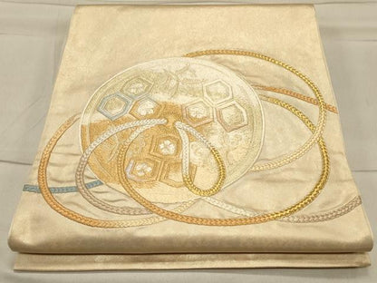 平和屋着物◎太鼓柄袋帯 総駒刺繍 鏡裏吉祥花文 金糸 引箔 正絹 逸品 CAAS4739ft