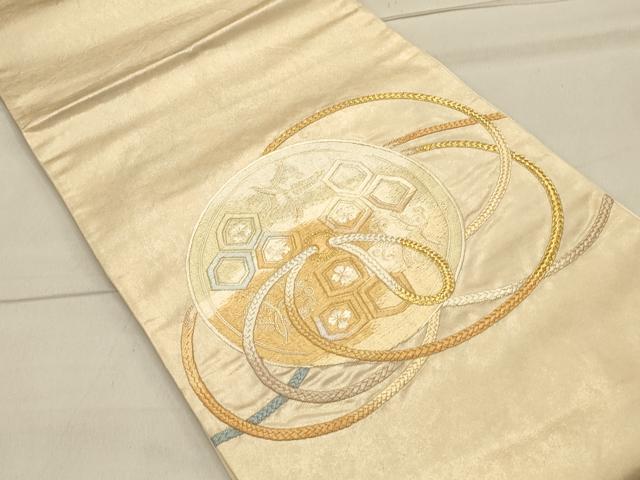 平和屋着物◎太鼓柄袋帯 総駒刺繍 鏡裏吉祥花文 金糸 引箔 正絹 逸品 CAAS4739ft