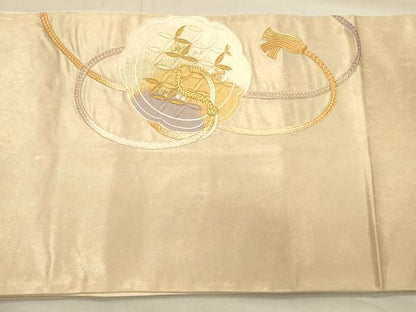 平和屋着物◎太鼓柄袋帯 総駒刺繍 鏡裏吉祥花文 金糸 引箔 正絹 逸品 CAAS4739ft