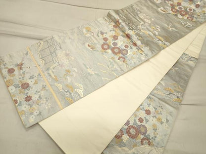 平和屋着物◎六通柄袋帯 九百伸花鳥錦 鴛鴦花文 金銀糸 正絹 逸品 CAAS4740ft