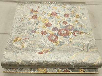平和屋着物◎六通柄袋帯 九百伸花鳥錦 鴛鴦花文 金銀糸 正絹 逸品 CAAS4740ft