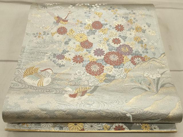 平和屋着物◎六通柄袋帯 九百伸花鳥錦 鴛鴦花文 金銀糸 正絹 逸品 CAAS4740ft