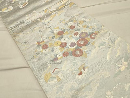 平和屋着物◎六通柄袋帯 九百伸花鳥錦 鴛鴦花文 金銀糸 正絹 逸品 CAAS4740ft