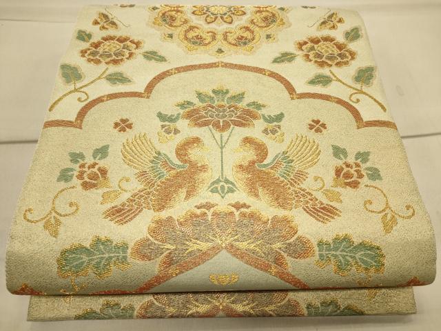 平和屋着物◎六通柄袋帯 花鳥文 金糸 正絹 逸品 CAAS4750ft