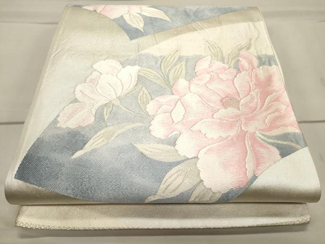 平和屋着物◎六通柄袋帯 唐織 地紙草花文 銀糸 正絹 逸品 CAAS4768ft