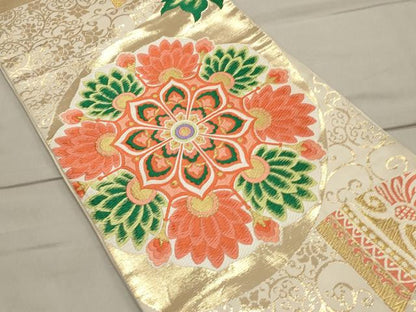 平和屋着物◎六通柄袋帯 唐織 正倉院更紗花文 金糸 正絹 逸品 CAAS4769ft