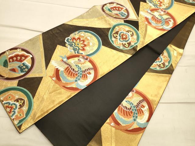 平和屋着物◎六通柄袋帯 唐織 更紗花鳥丸文 金糸 正絹 逸品 CAAS4770ft