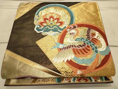 平和屋着物◎六通柄袋帯 唐織 更紗花鳥丸文 金糸 正絹 逸品 CAAS4770ft