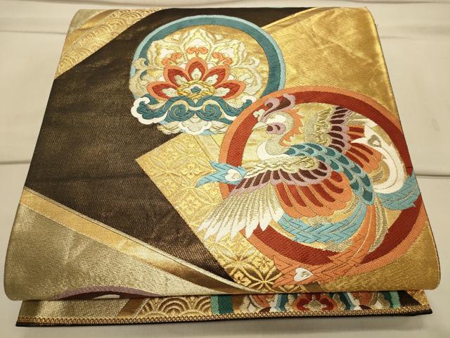 平和屋着物◎六通柄袋帯 唐織 更紗花鳥丸文 金糸 正絹 逸品 CAAS4770ft