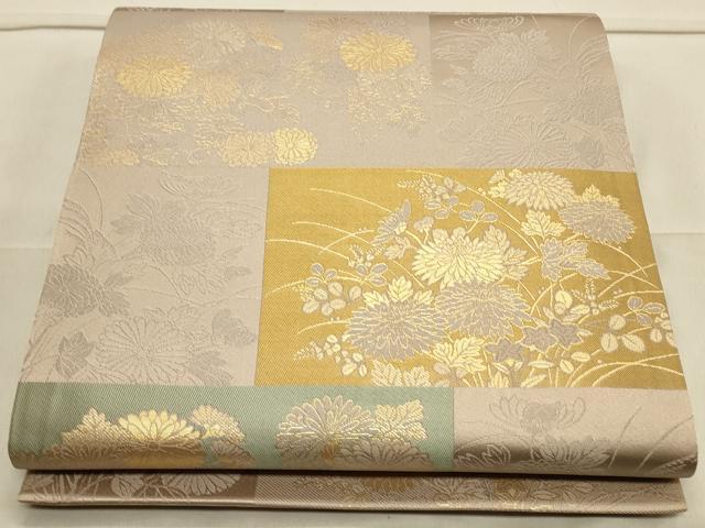 平和屋着物◎六通柄袋帯 変布松菊蒔絵文 金糸 正絹 逸品 CAAS4779ft