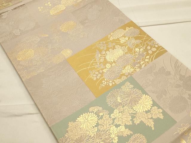 平和屋着物◎六通柄袋帯 変布松菊蒔絵文 金糸 正絹 逸品 CAAS4779ft