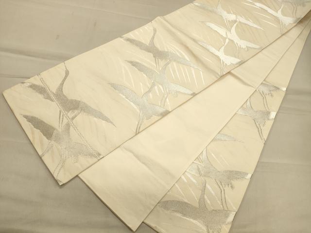 平和屋着物◎六通柄袋帯 群鶴文 銀糸 引箔 正絹 逸品 CAAS4788ft