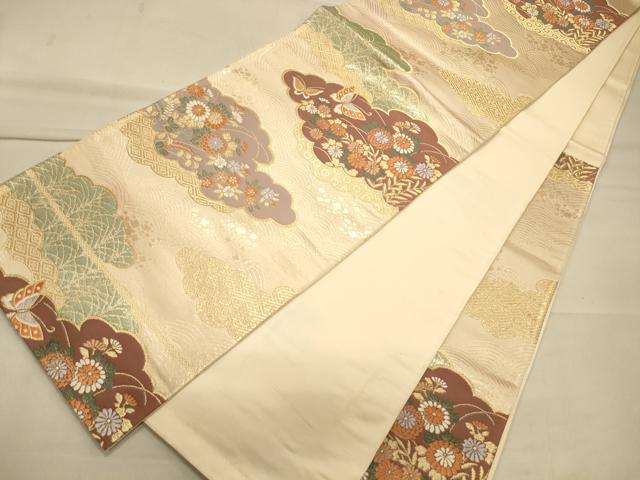 平和屋着物◎六通柄袋帯 唐織 雲取り花蝶文 金糸 正絹 逸品 CAAS4800ft
