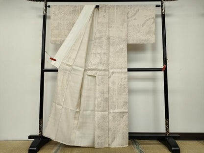 平和屋着物▽生紬 単衣 風景草花文 正絹 逸品 CAAS4829ut