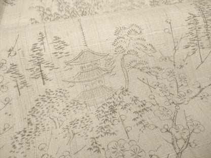 平和屋着物▽生紬 単衣 風景草花文 正絹 逸品 CAAS4829ut