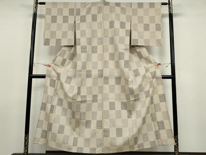 平和屋着物▽上質な紬　単衣　格子柄　正絹　逸品　未使用　CAAS5058ut