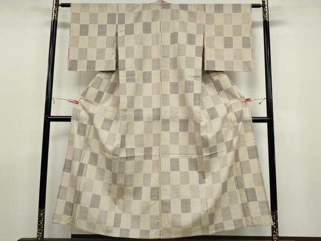 平和屋着物▽上質な紬　単衣　格子柄　正絹　逸品　未使用　CAAS5058ut