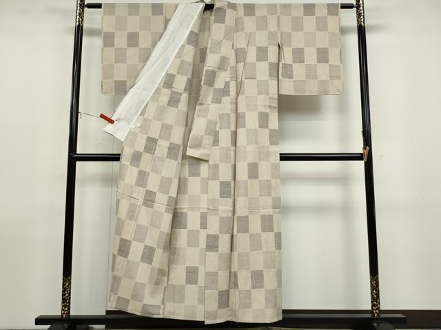 平和屋着物▽上質な紬　単衣　格子柄　正絹　逸品　未使用　CAAS5058ut