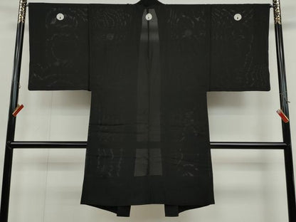 平和屋着物▽男性 スリーシーズン 春夏秋 塵除け 黒紋付 長羽織 絽 正絹 逸品 CAAS5084ut
