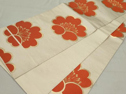平和屋着物◎六通柄 本袋帯 唐織 舞梅文 金糸 正絹 逸品 CAAS5527ou
