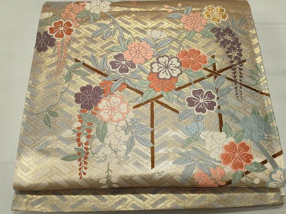 平和屋着物◎西陣 六通柄袋帯 唐織 檜垣草花文 金糸 正絹 逸品 CAAS5535ou