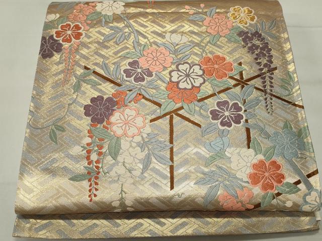 平和屋着物◎西陣 六通柄袋帯 唐織 檜垣草花文 金糸 正絹 逸品 CAAS5535ou