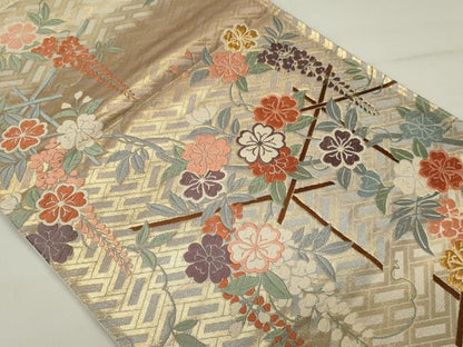 平和屋着物◎西陣 六通柄袋帯 唐織 檜垣草花文 金糸 正絹 逸品 CAAS5535ou