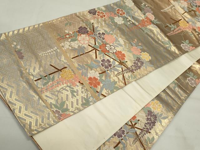 平和屋着物◎西陣 六通柄袋帯 唐織 檜垣草花文 金糸 正絹 逸品 CAAS5535ou