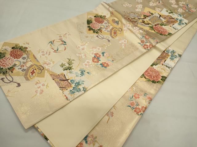 平和屋着物◎六通柄袋帯 唐織 御所車花文 金糸 正絹 逸品 CAAS5546ou