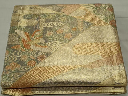 平和屋着物◎佐賀錦 六通柄袋帯 エ霞吉祥花鳥文 金糸 正絹 逸品 CAAS5547ou