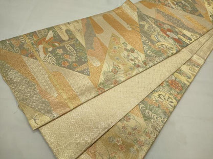 平和屋着物◎佐賀錦 六通柄袋帯 エ霞吉祥花鳥文 金糸 正絹 逸品 CAAS5547ou