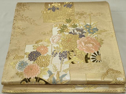 平和屋着物◎六通柄袋帯 唐織 色紙重ね花車文 金糸 正絹 逸品 CAAS5551ou