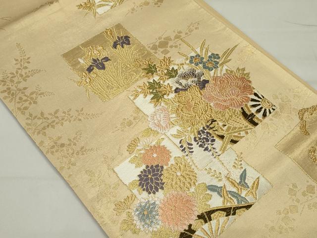 平和屋着物◎六通柄袋帯 唐織 色紙重ね花車文 金糸 正絹 逸品 CAAS5551ou