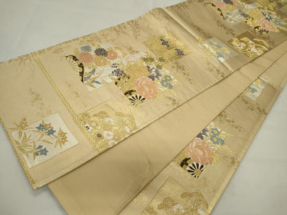 平和屋着物◎六通柄袋帯 唐織 色紙重ね花車文 金糸 正絹 逸品 CAAS5551ou