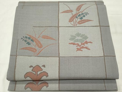 平和屋着物◎六通柄袋帯 草花文 正絹 逸品 CAAS5556ou