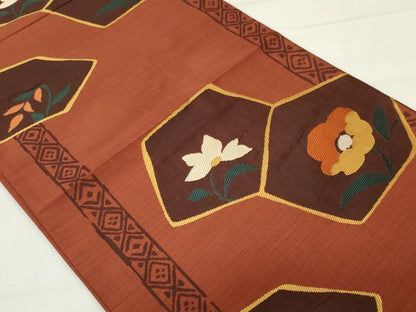 平和屋着物◎六通柄袋帯 草花文 正絹 逸品 CAAS5558ou