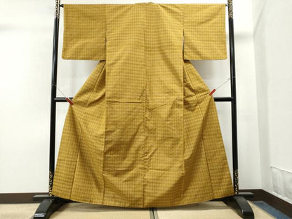 平和屋着物●黄八丈 紬 格子柄 正絹 逸品 CAAS6726yc