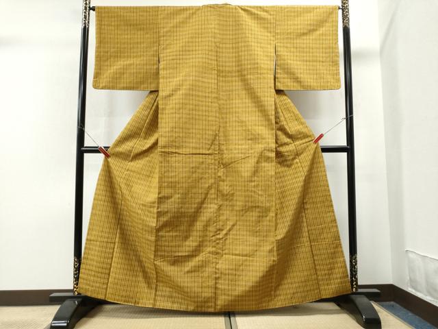 平和屋着物●黄八丈 紬 格子柄 正絹 逸品 CAAS6726yc