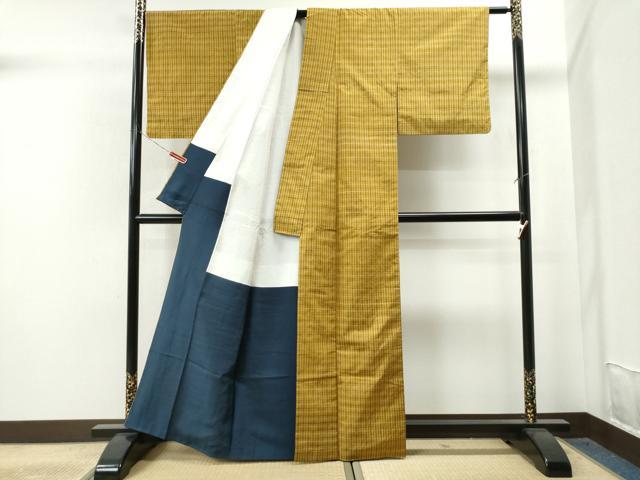 平和屋着物●黄八丈 紬 格子柄 正絹 逸品 CAAS6726yc