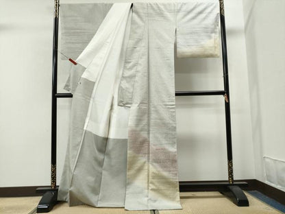平和屋着物●石川県指定無形文化財 牛首紬 白山工房 訪問着 刺繍 霞文 正絹 逸品 CAAS6728yc