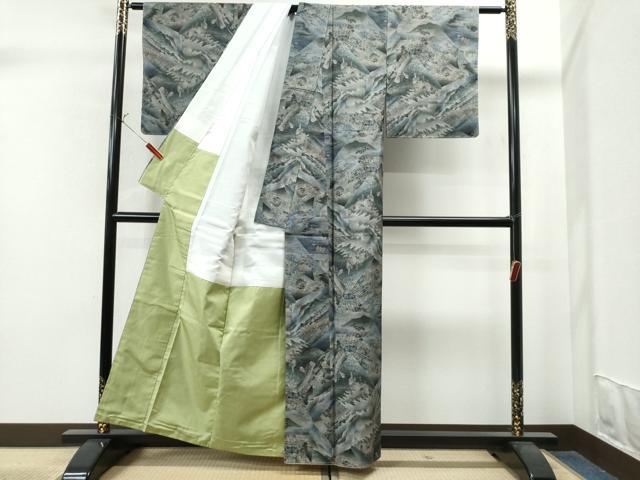 平和屋着物●都喜ヱ門　本場大島紬　9マルキ　遠山人物風景文　藤絹織物謹製　正絹　逸品　未使用　CAAS6741yc