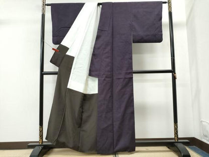平和屋着物●本場結城紬　重要無形文化財　色無地　深紫色　正絹　逸品　CAAS6750yc