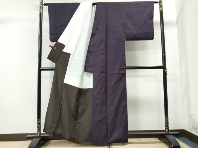 平和屋着物●本場結城紬　重要無形文化財　色無地　深紫色　正絹　逸品　CAAS6750yc