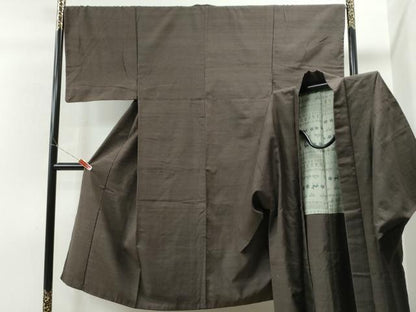 平和屋着物●男性 紬 アンサンブル 色無地 涅色 正絹 逸品 CAAS6763yc