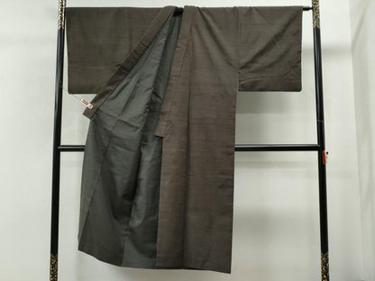 平和屋着物●男性 紬 アンサンブル 色無地 涅色 正絹 逸品 CAAS6763yc